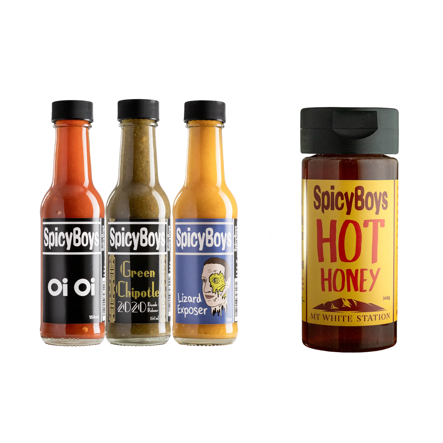 3 HOT SAUCES + HOT HONEY (SAVE $5)